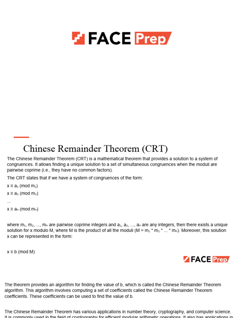 Applications of Chinese Remainder Theorem | PDF | Mathematics | Number ...