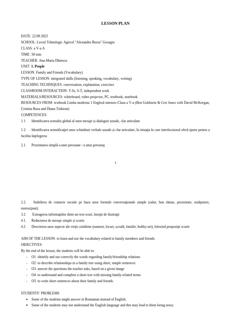 Family and Friends Vocabulary Lesson Plan | PDF | Communication ...