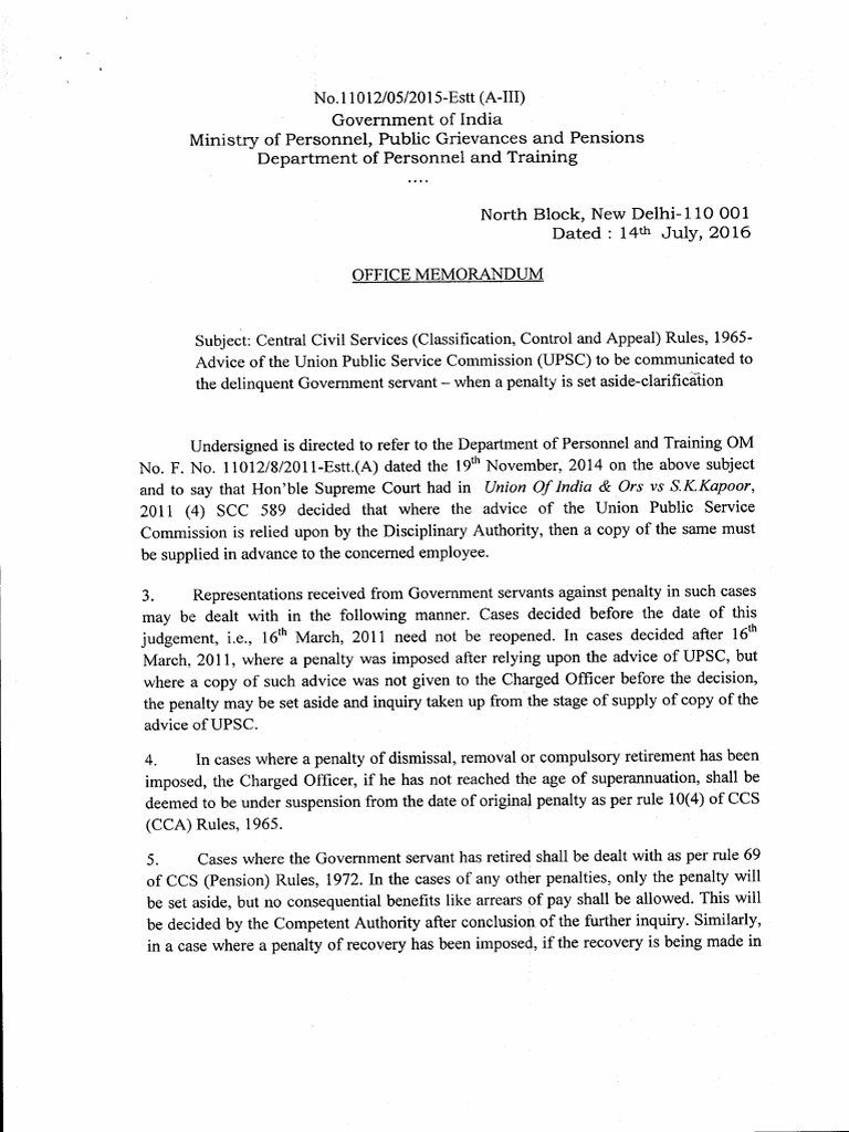 UPSC Advice in Civil Service Penalties | PDF | Government | Government ...