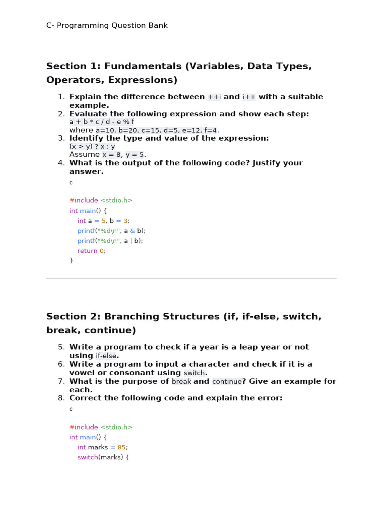 C Programming Question Bank Guide | PDF | String (Computer Science ...