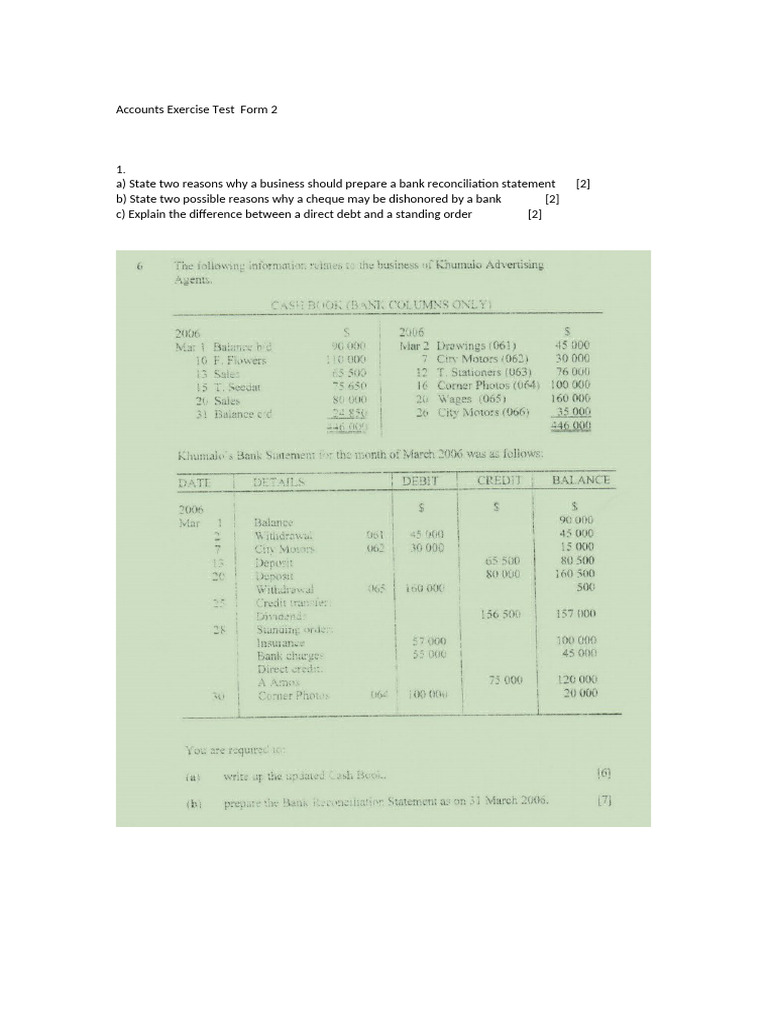 Accounts Exercise Test Form 2 | PDF