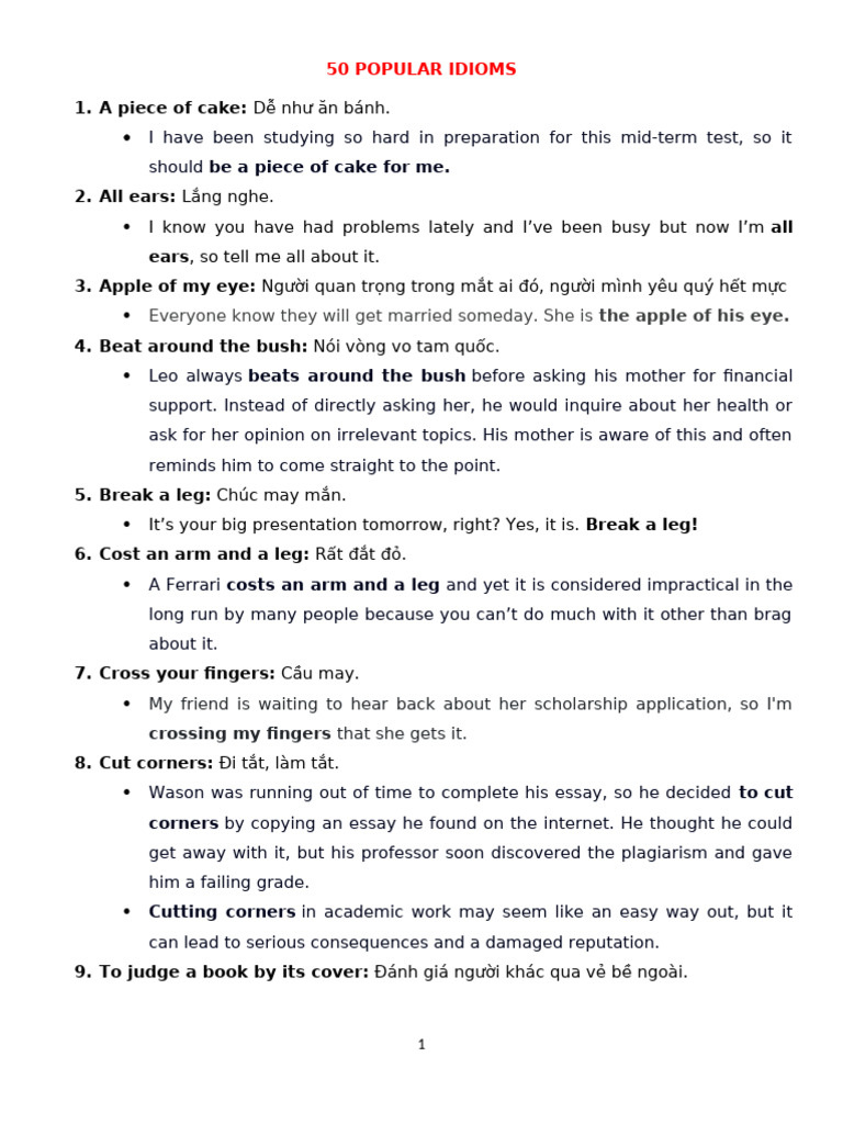 50 Common English Idioms Explained | PDF