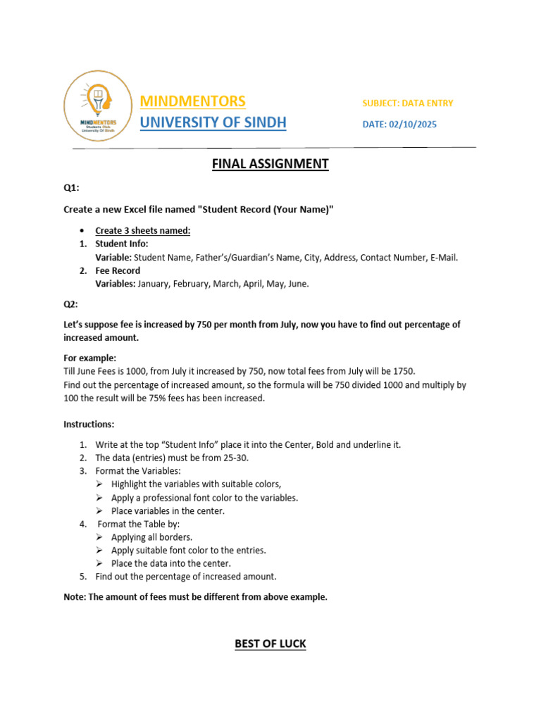 Fee Increase Calculation Assignment | PDF