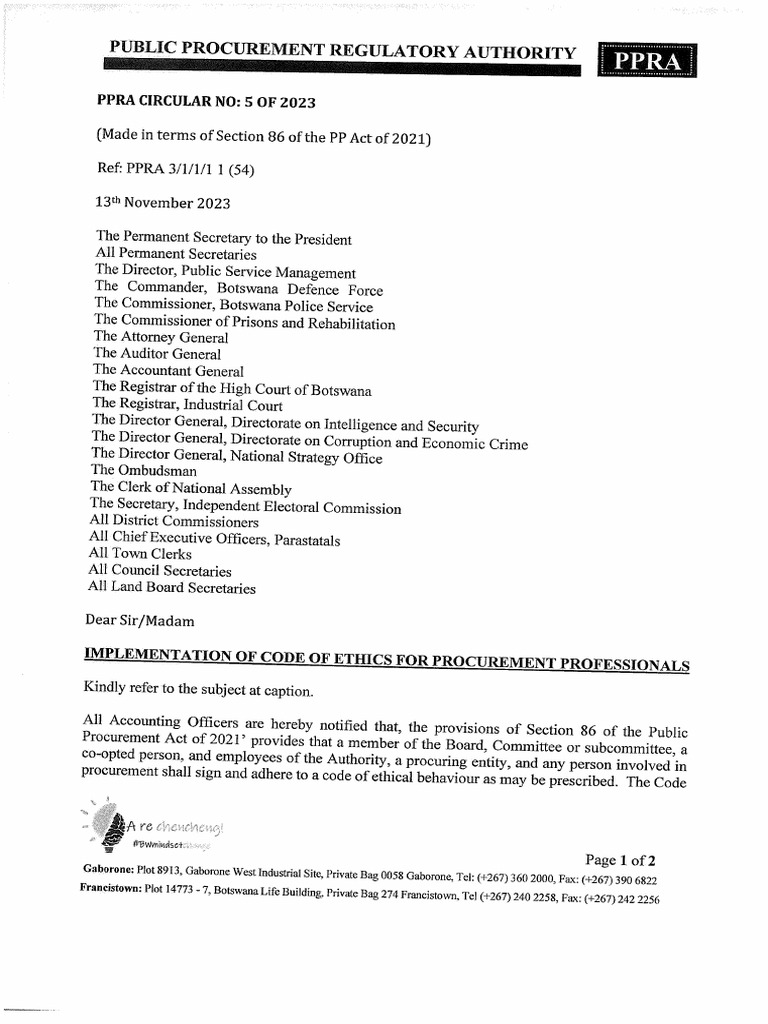 PPRA Circular No.5 of 2023 | PDF