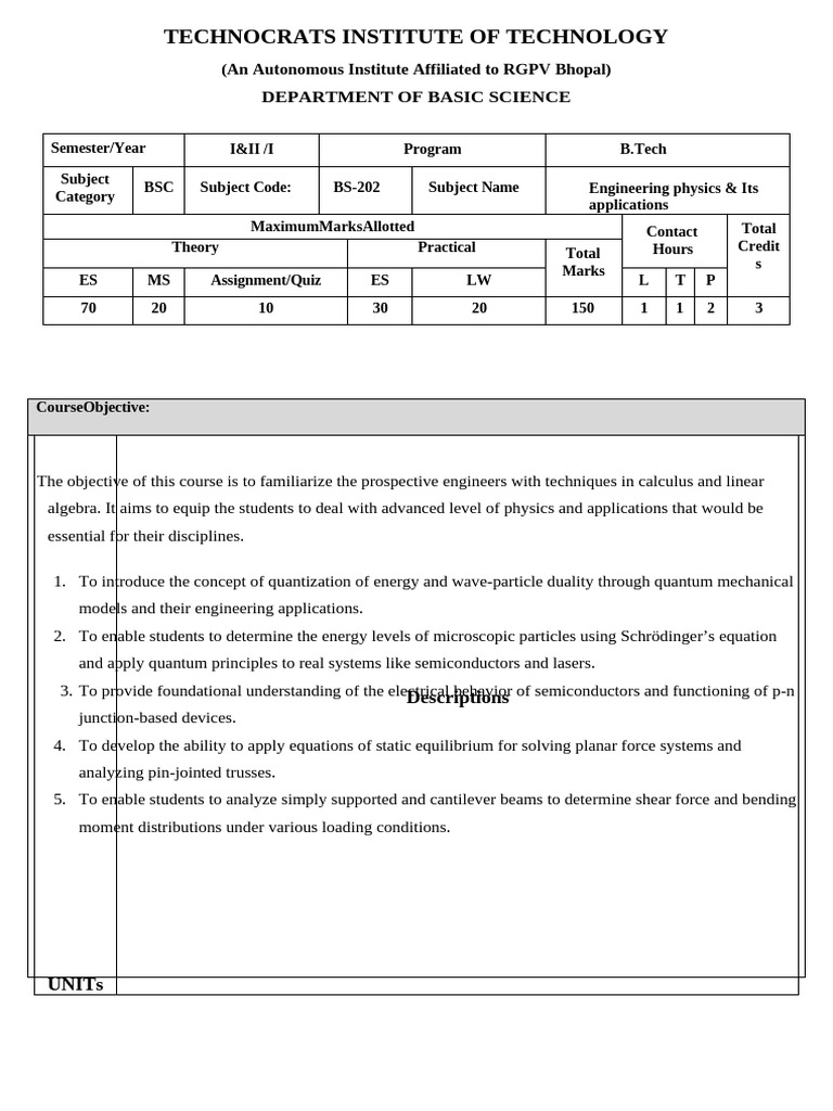 Engineering Physics Course Overview | PDF | Force | Laser