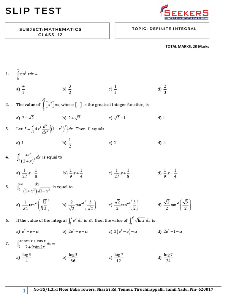Definite Integral (Slip Test) | PDF | Chess Openings | Chess