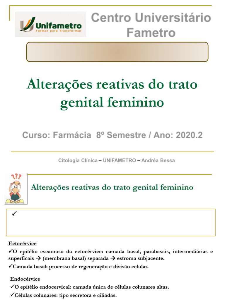 Alterações Reativas no Trato Genital Feminino | PDF | Epitélio | Célula ...