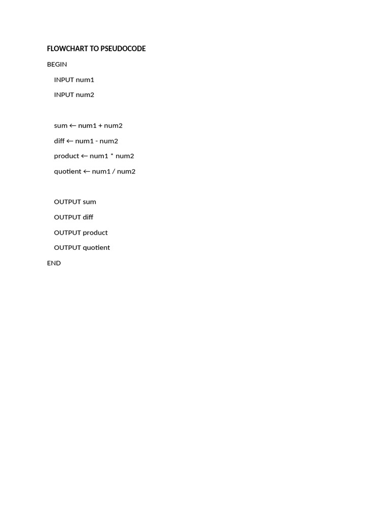 Pseudocode for Basic Arithmetic Operations | PDF