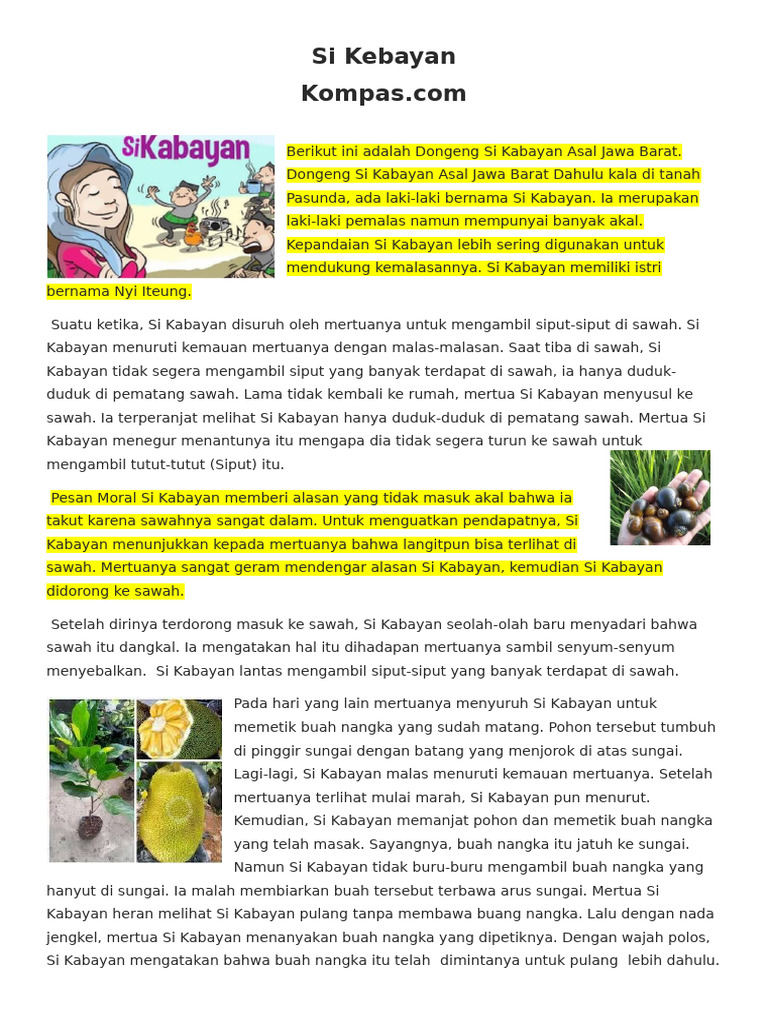 Dongeng Si Kabayan dan Nyi Iteung | PDF