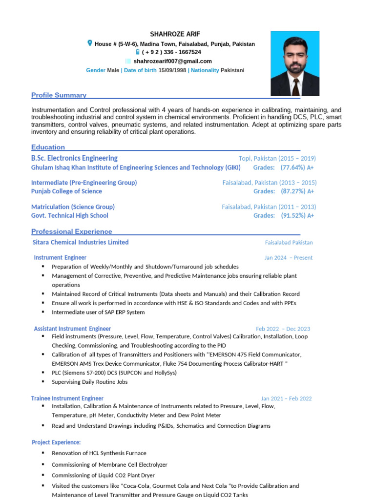 Instrumentation Engineer Profile Summary | PDF | Instrumentation ...