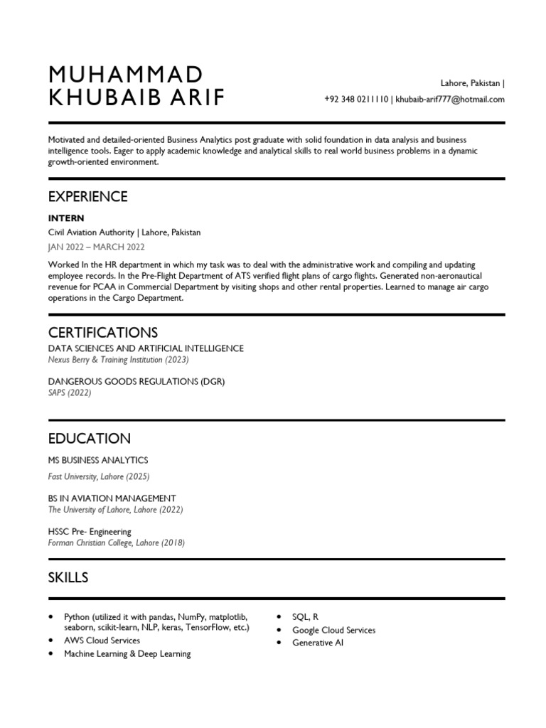 M. Khubaib Arif CV | PDF