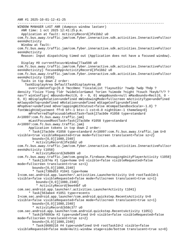 ANR Report: Input Dispatch Timeout | PDF | Mobile Telecommunications ...