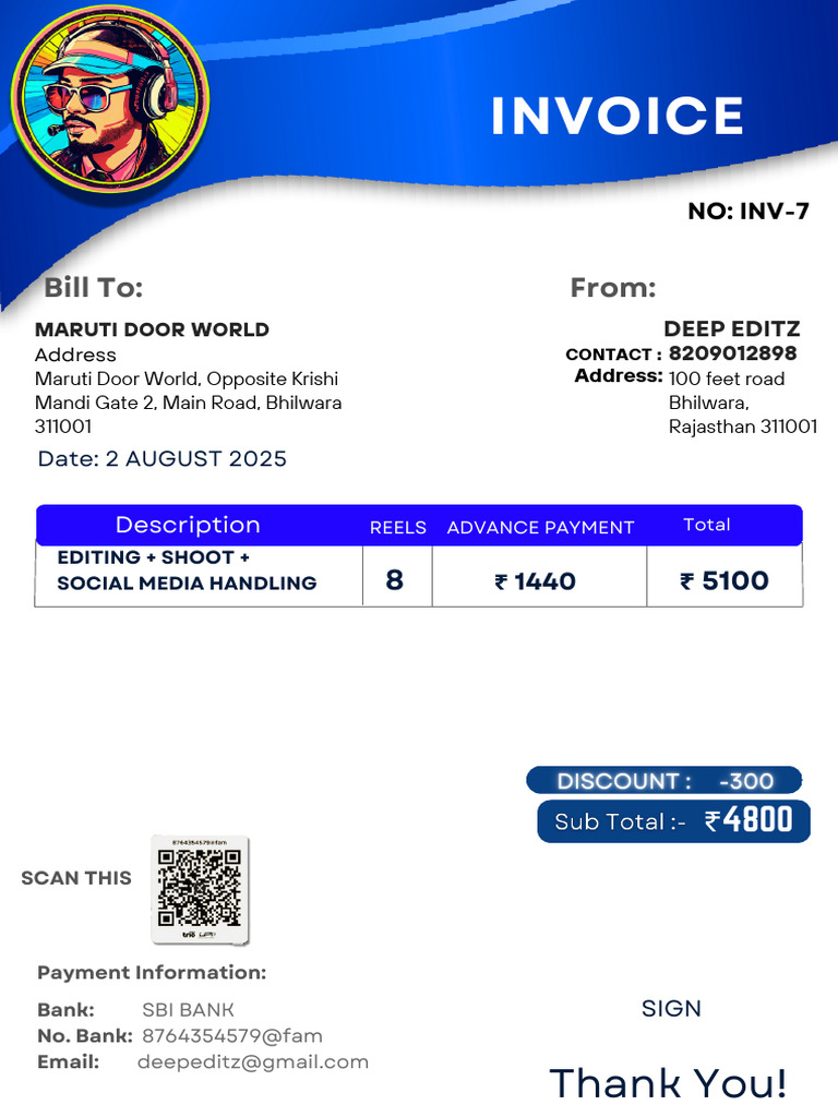 Invoice for Editing and Social Media Services | PDF