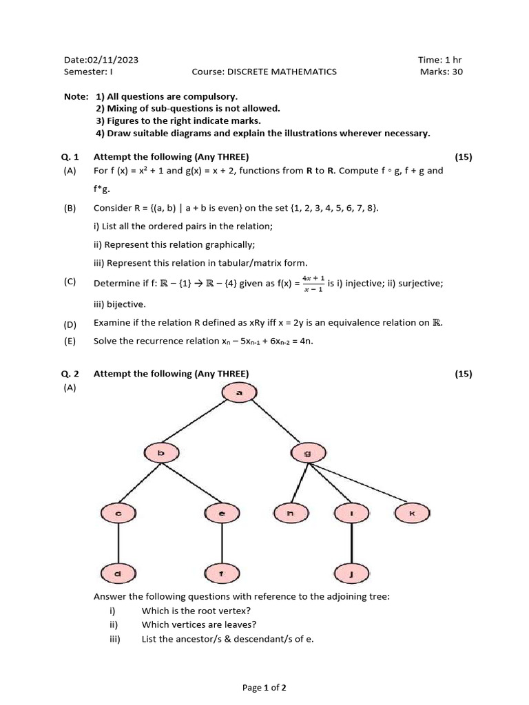 Discrete Mathematics F.y.b.sc. Computer Science Semester I External ...