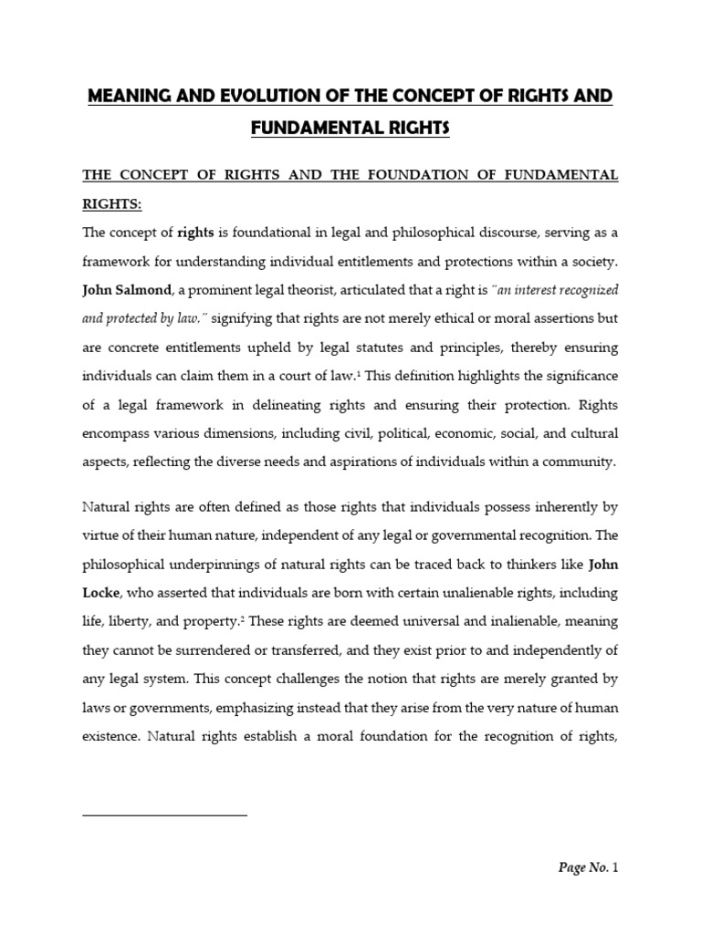 Meaning and Evolution of The Concept of Rights and Fundamental Rights ...