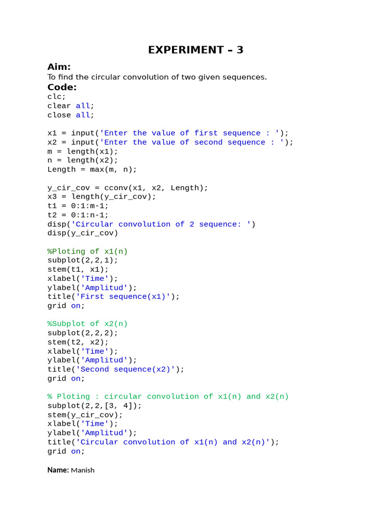 Circular Convolution of Sequences | PDF