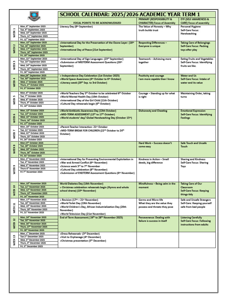2025/2026 School Calendar Term 1 | PDF