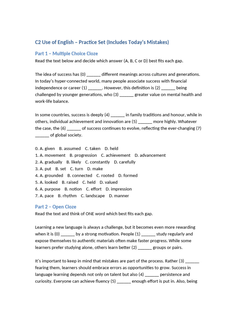 C2 Use of English Practice New Set | PDF | Creativity | Learning