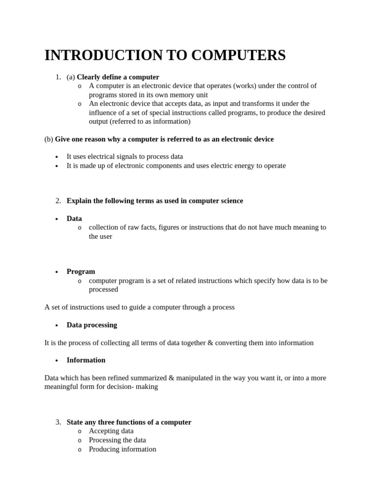 Introduction to Computers and Their Functions | PDF | Computer Data ...