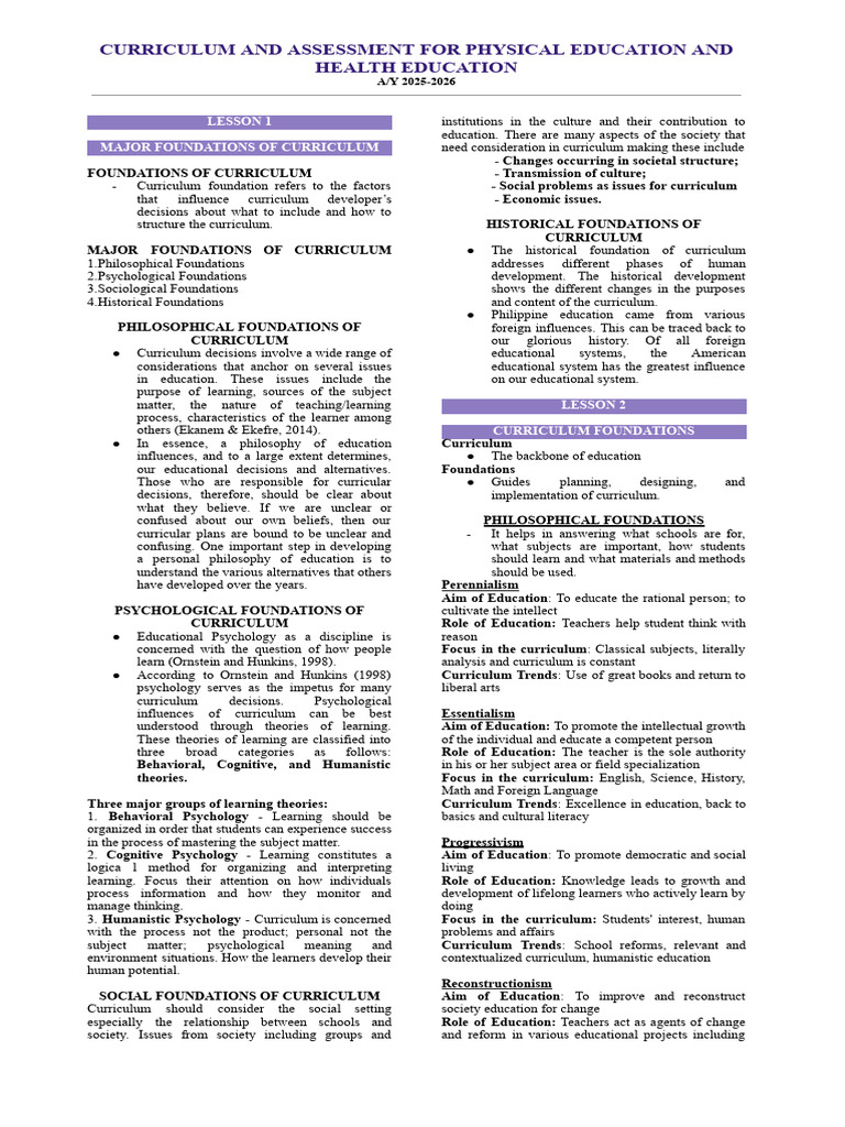 Foundations of Physical Education Curriculum | PDF | Curriculum | Learning