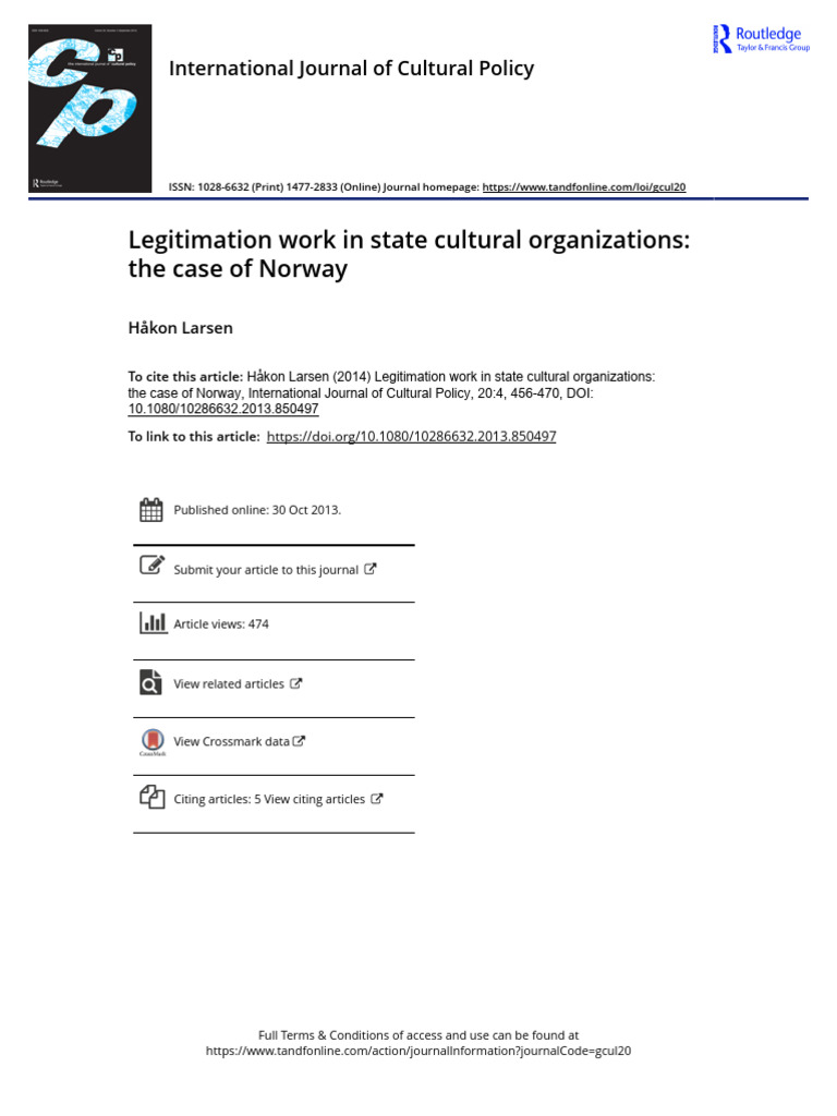 Legitimation Work in State Cultural Organizations The Case of Norway ...