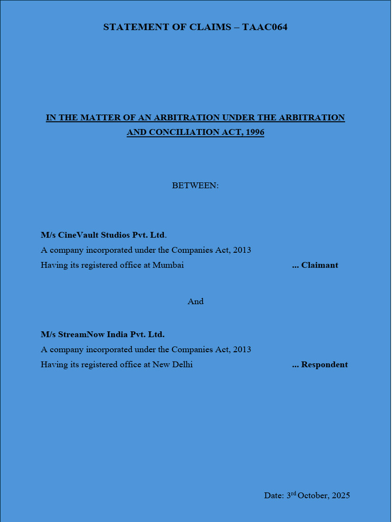 Statement of Claims. | PDF | Arbitration | Breach Of Contract