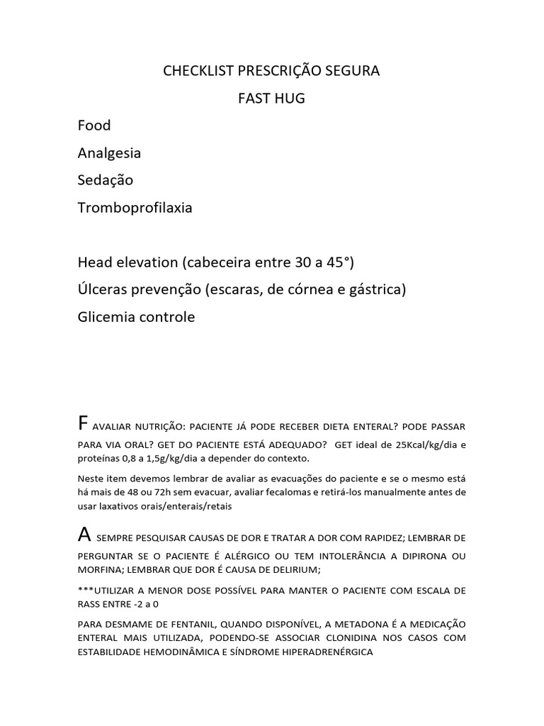 Checklist de Prescrição FAST HUG | PDF | Drogas que agem no sistema ...
