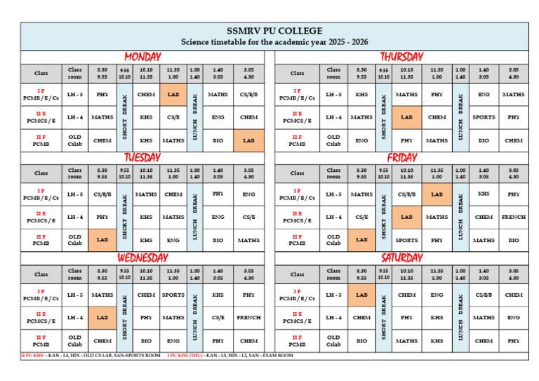Science Timetable 30.08.2025 | PDF