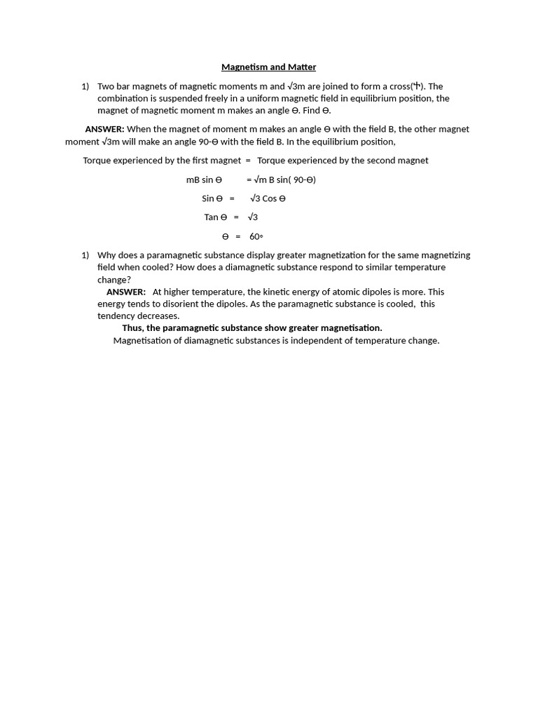 Magnetism and Matter CBQ Answer 21.08.2025 | PDF