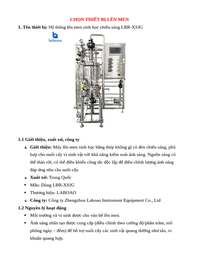 Chọn Thiết Bị Lên Men | PDF
