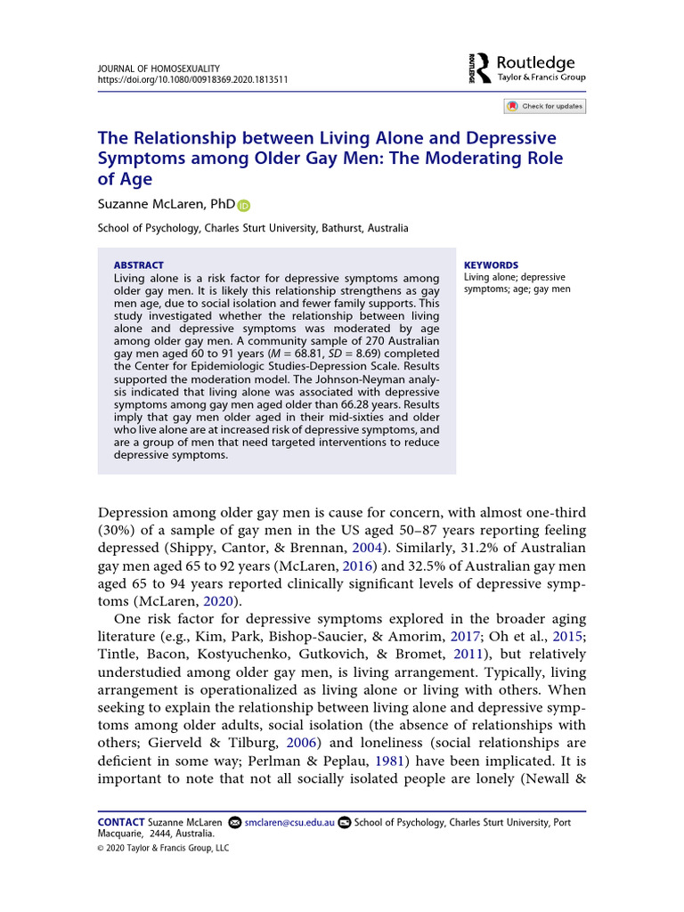 The Relationship Between Living Alone and Depressive Symptoms Among ...