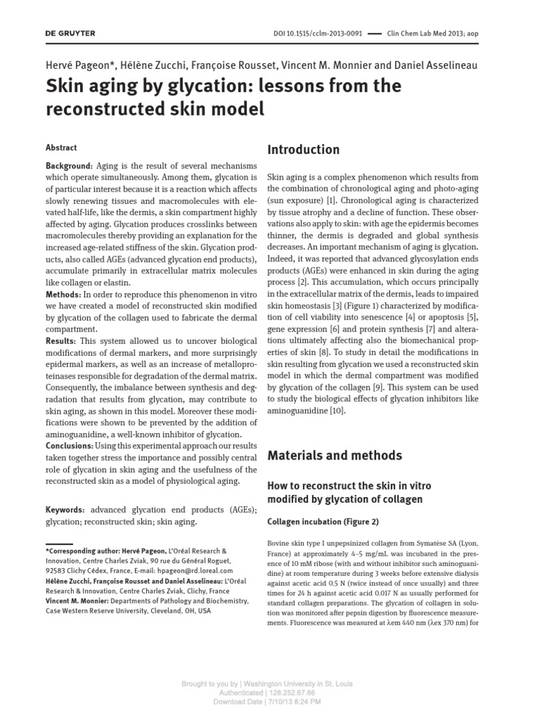 Skin Aging by Glycation - Lessons From The Reconstructed Skin Model ...