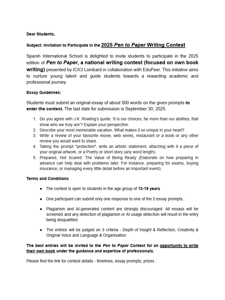 2025 Pen to Paper Writing Contest Invite | PDF | Essays | Human ...