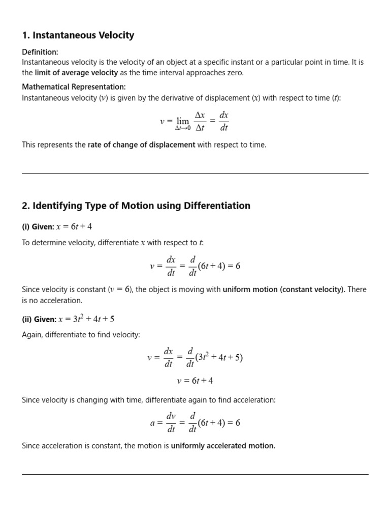 Instantaneous Velocity and Motion Analysis | PDF | Acceleration | Velocity