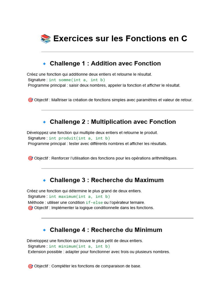 Exercices de Fonctions en C | PDF | Entier relatif | Somme (arithmétique)
