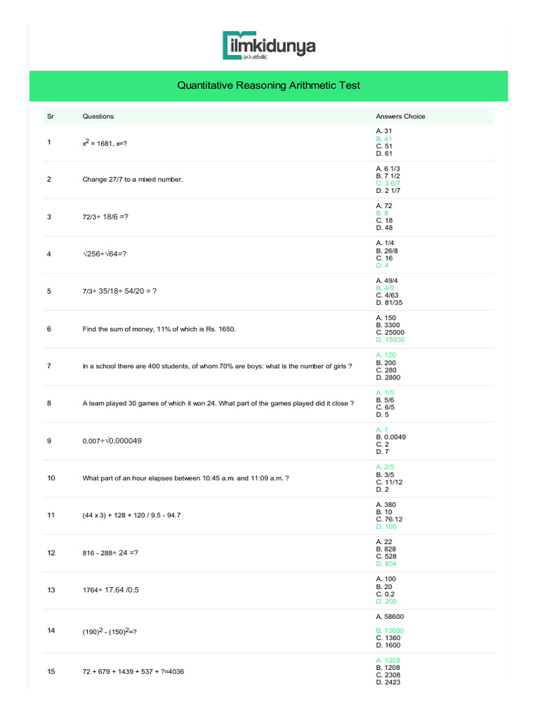 Quantitative Reasoning Arithmetic Questions | PDF