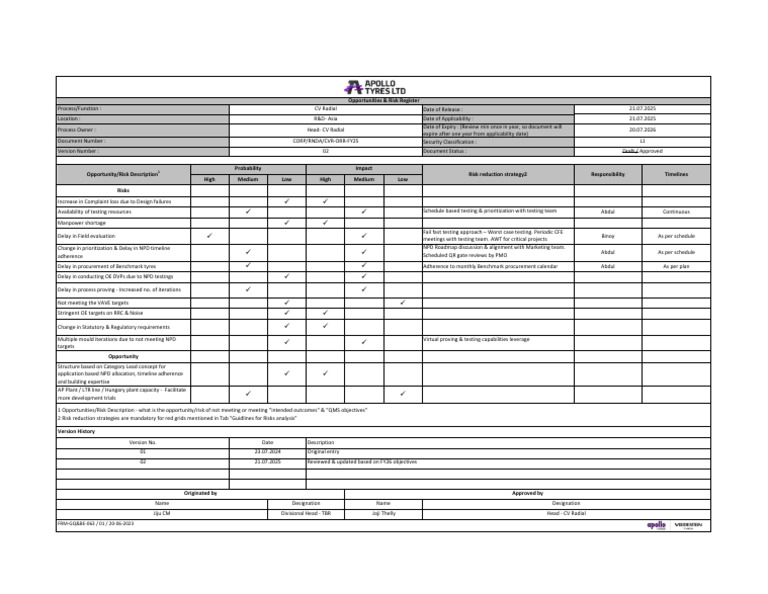 Opportunities and Risks Register FY25 | PDF | Risk Management