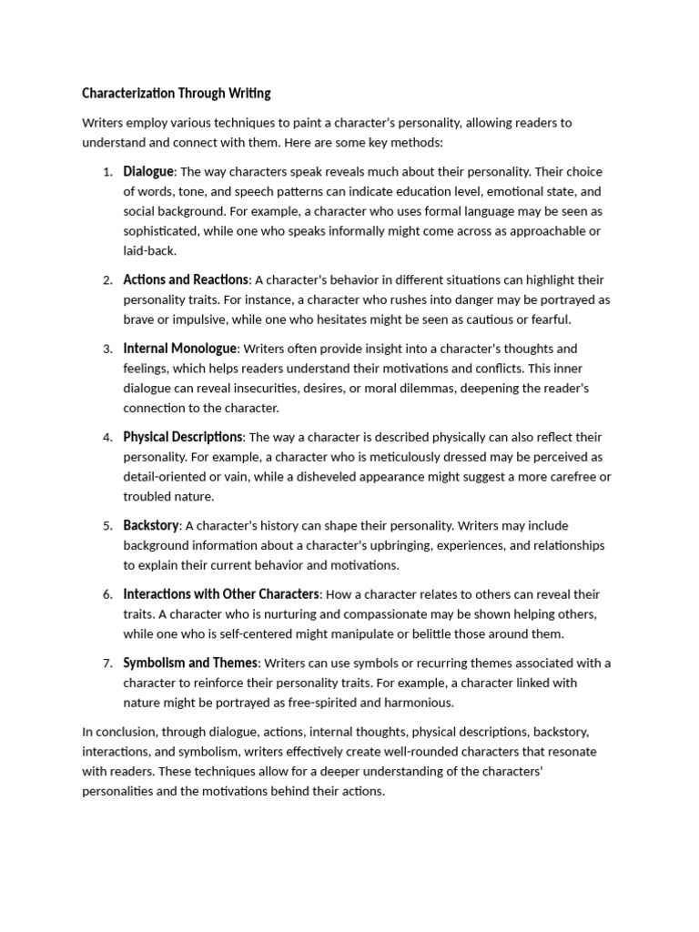 Characterization Techniques in Writing | PDF | Motivation | Motivational