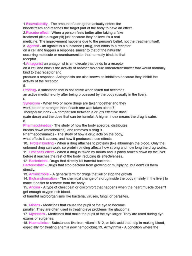 Key Pharmacology Terms Explained | PDF | Receptor Antagonist | Agonist
