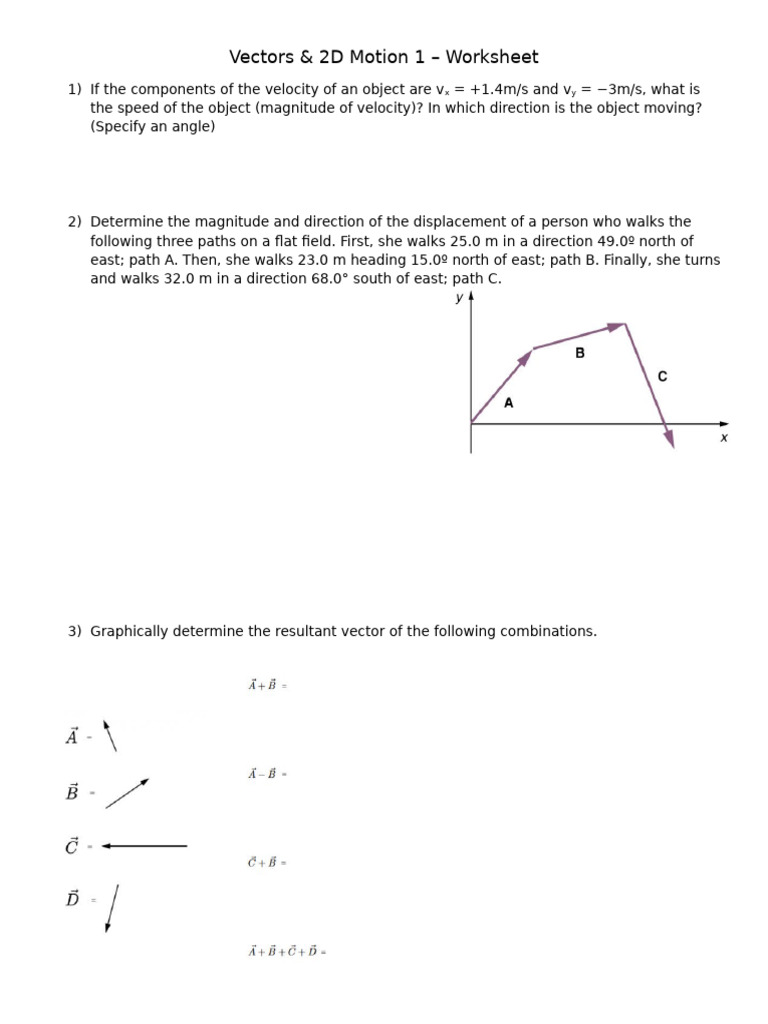 Vectors & 2D Motion 1 - Worksheet - Updated | PDF