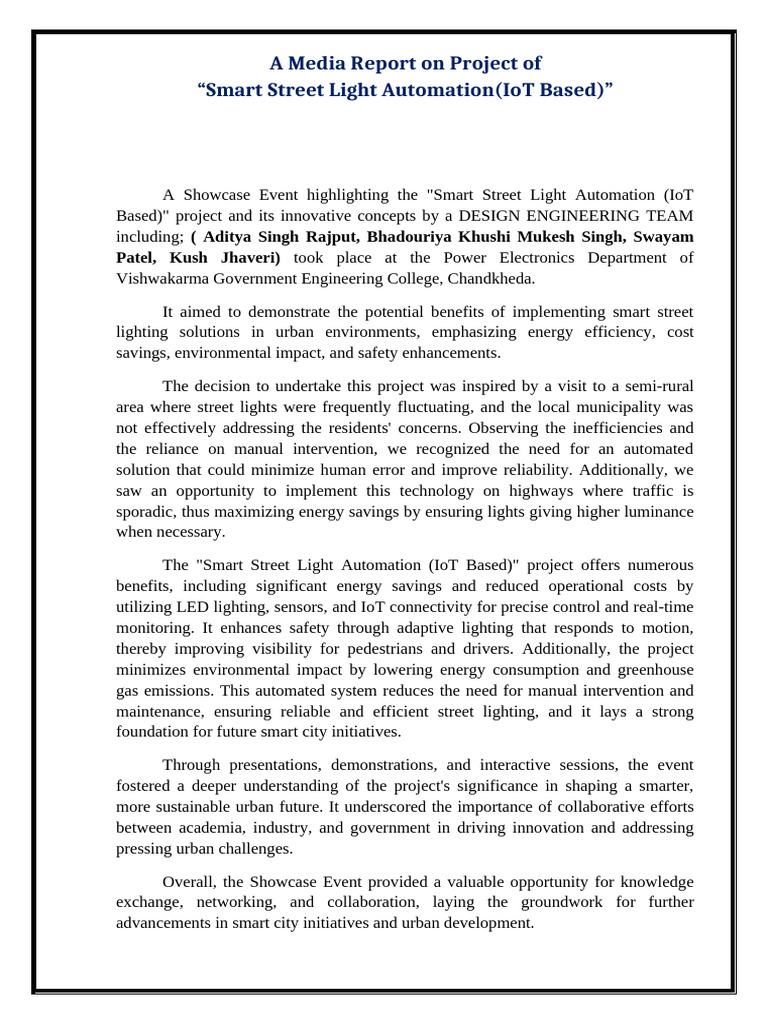 Smart Street Light Automation (IoT Based) | PDF | Internet Of Things ...