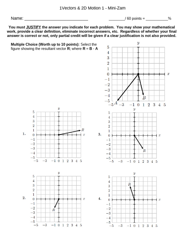 Vectors & 2D Motion 1 - Mini-Zam | PDF