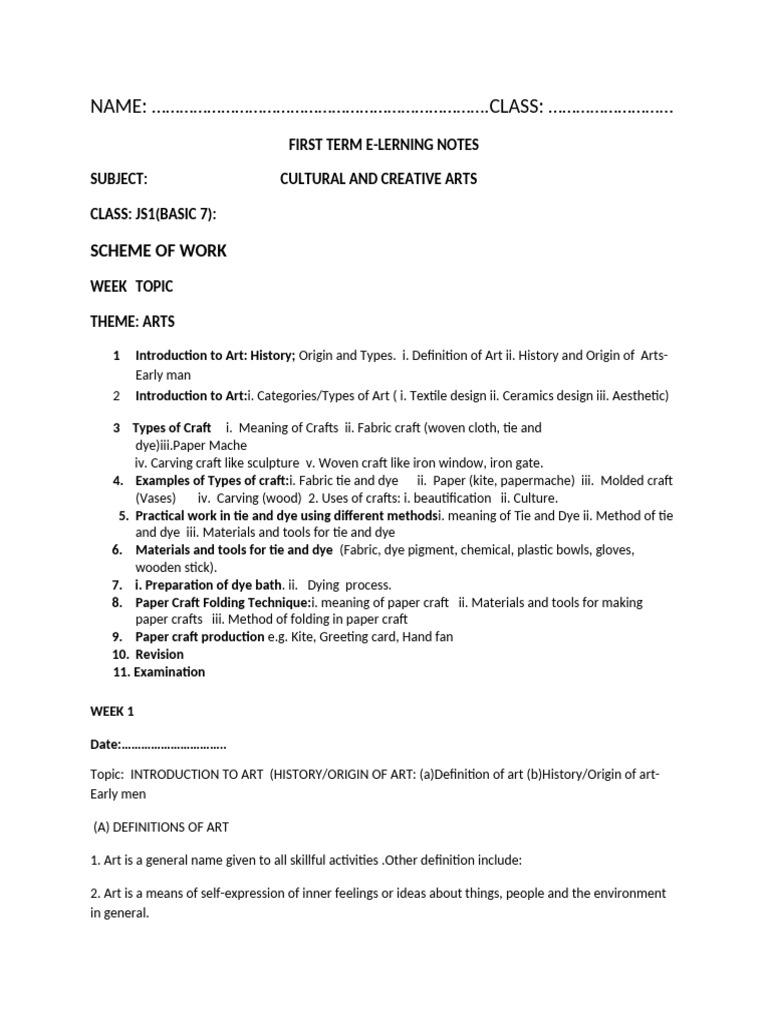 CCA Notes for JS1 Cultural Arts | PDF | Textiles | Weaving