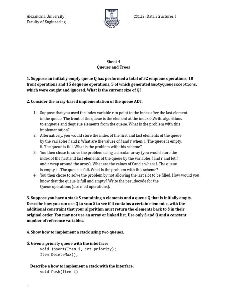 Data Structures: Queues and Trees Exercises | PDF | Queue (Abstract ...