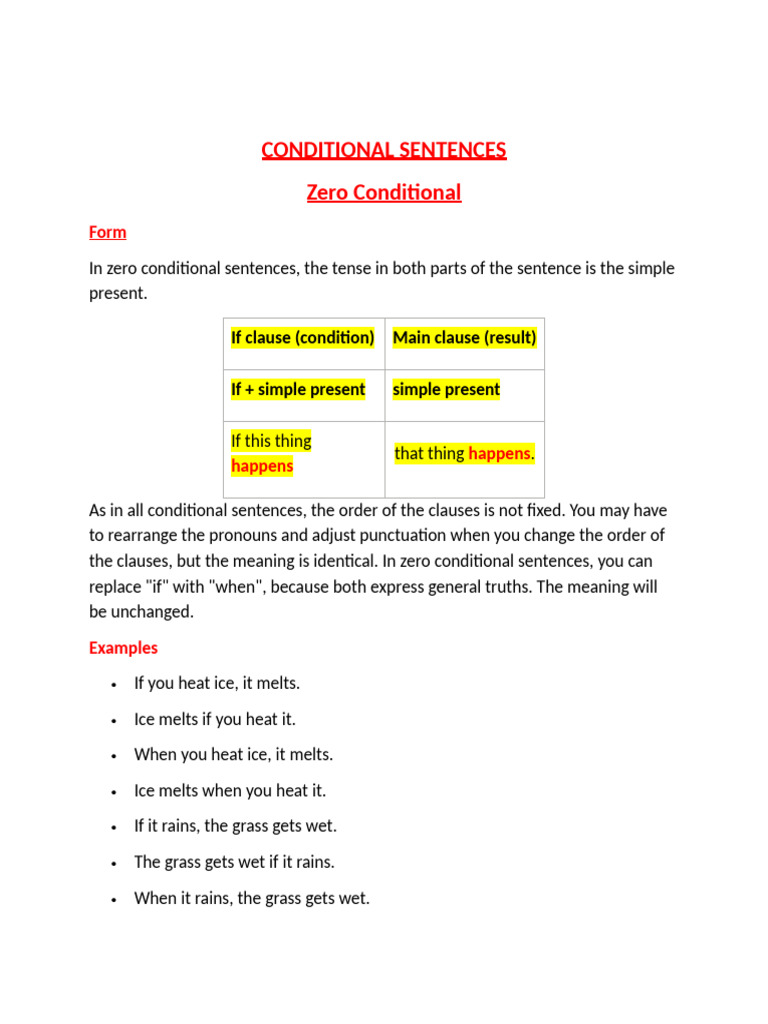 Conditional Sentences Zero | PDF | Language Mechanics | Grammar