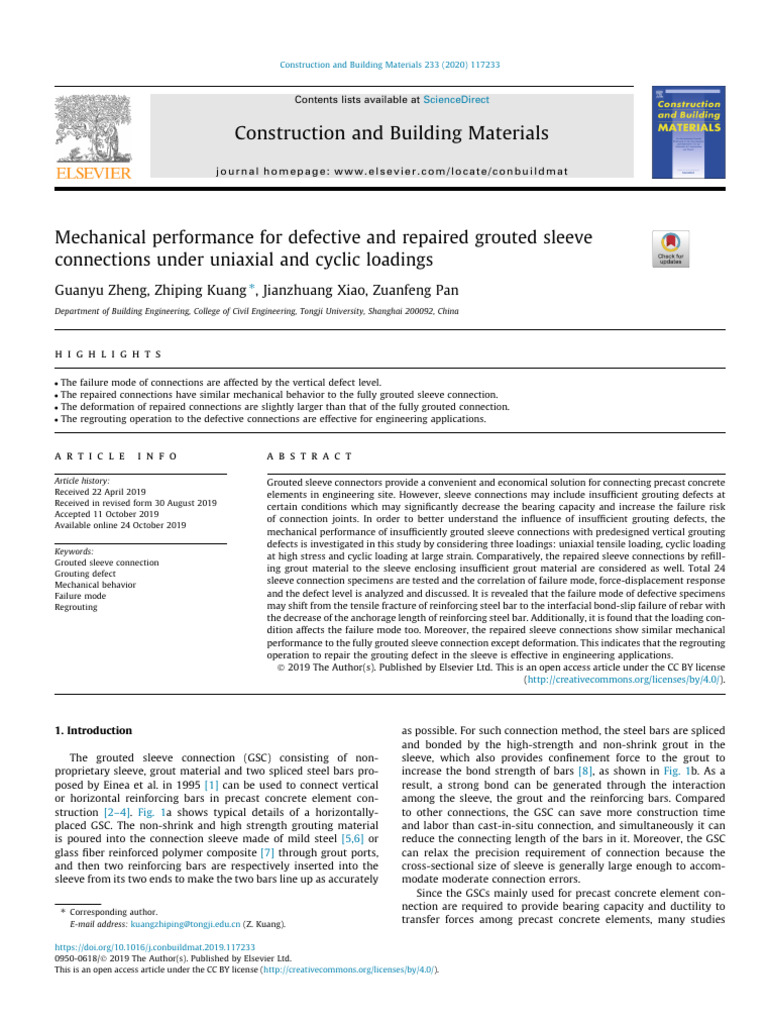 Mechanical Performance of Repaired Grouted Sleeves | PDF | Strength Of ...