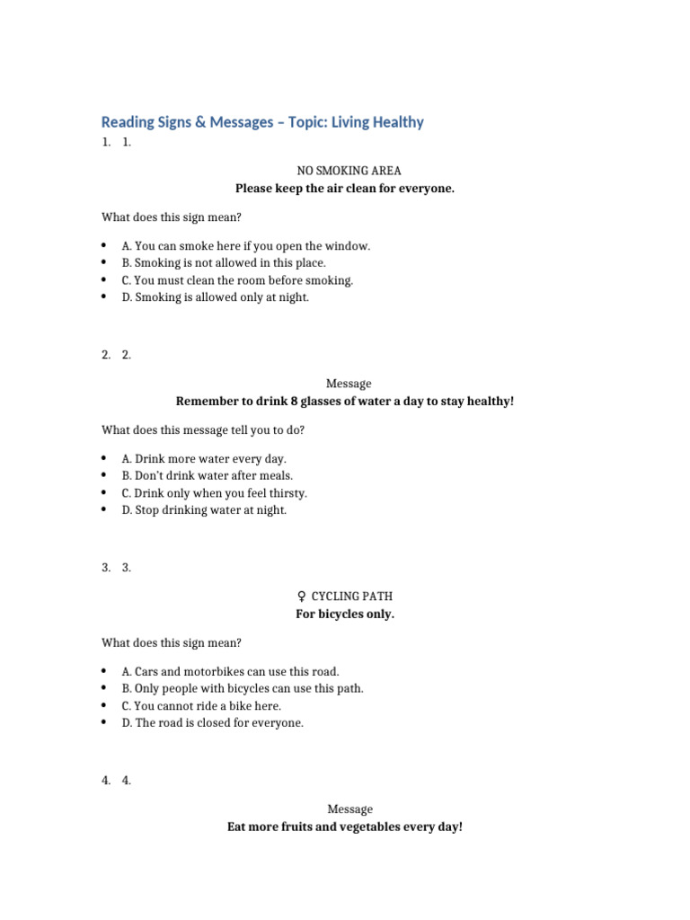 Signs for Healthy Living Explained | PDF