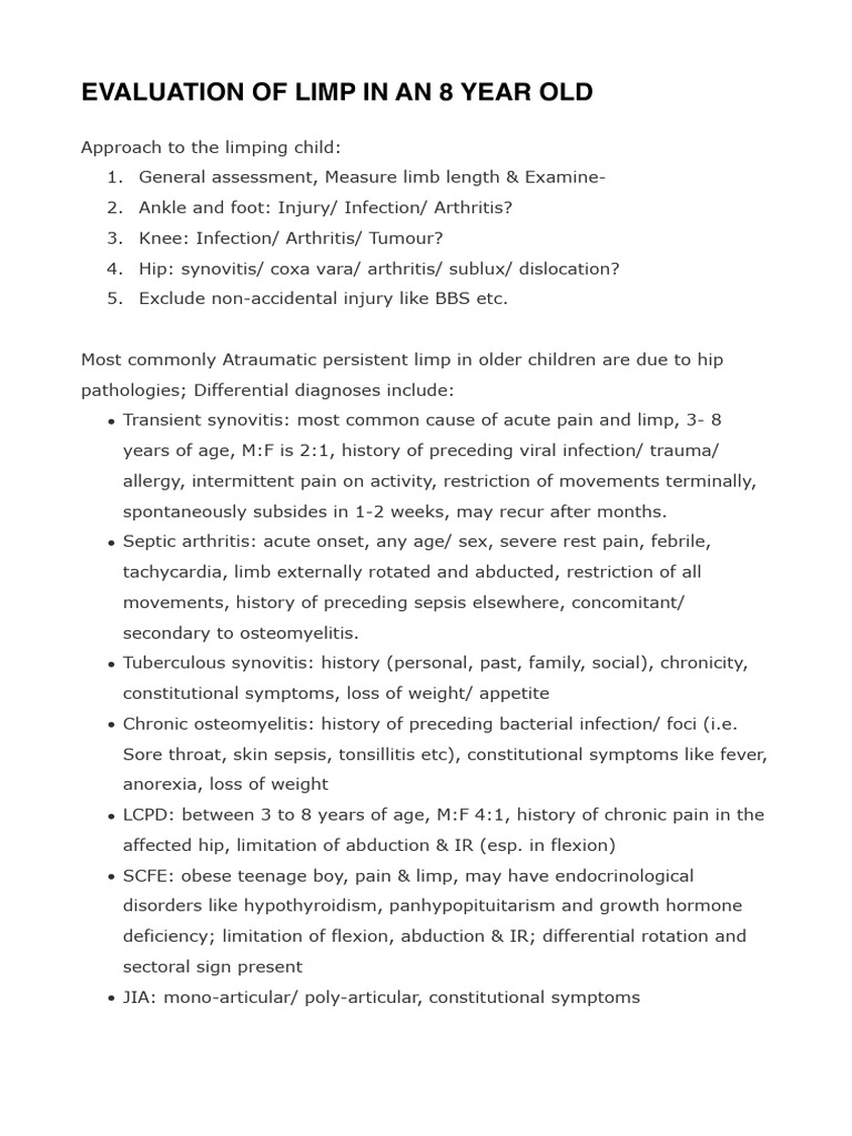 Evaluation of A Limp in An Eight Old Child | PDF | Musculoskeletal ...