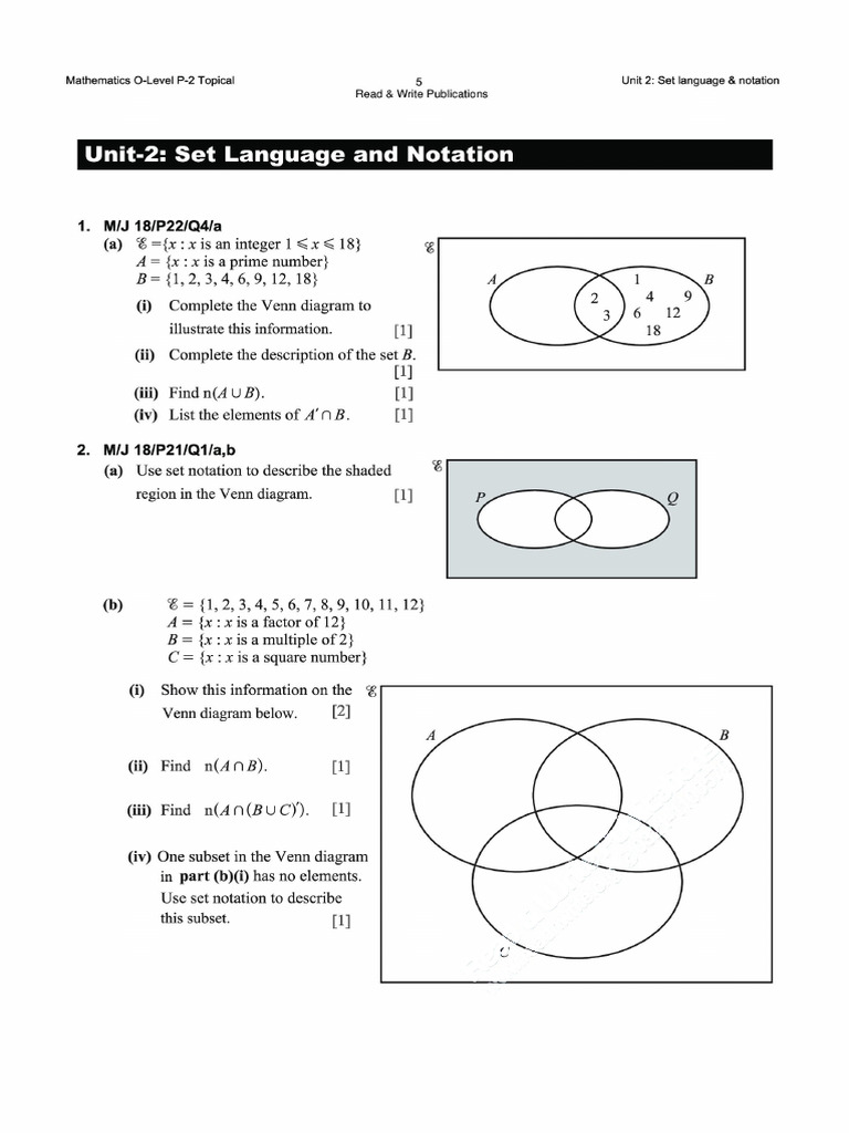 Set and Notation Past Paper Question | PDF