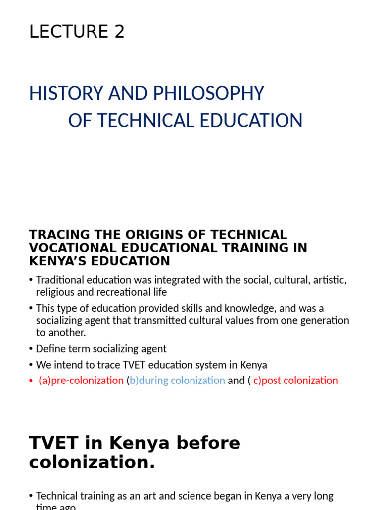 Lecture 2 Hist Phil and Trends | PDF | Vocational Education | Kenya